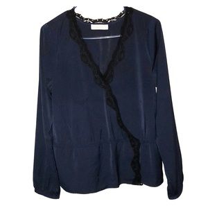 Blue/Black Blouse Top